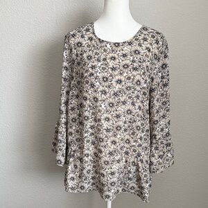 Banana Republic Black and Cream Floral Ruffle Blouse